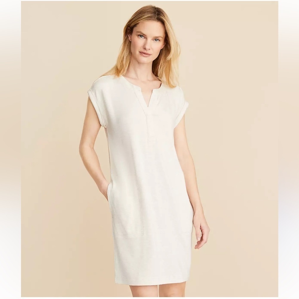 Lou & Grey Signaturesoft Split Neck Pocket Dress Women’s Sz M in Lt Oak Heather
